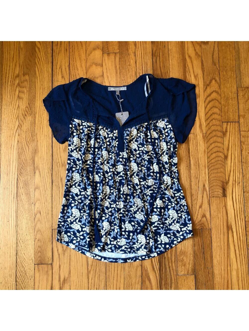 Daniel Rainn NWT Women's Blue Floral Cap Sleeve Blouse - Size Petite XS